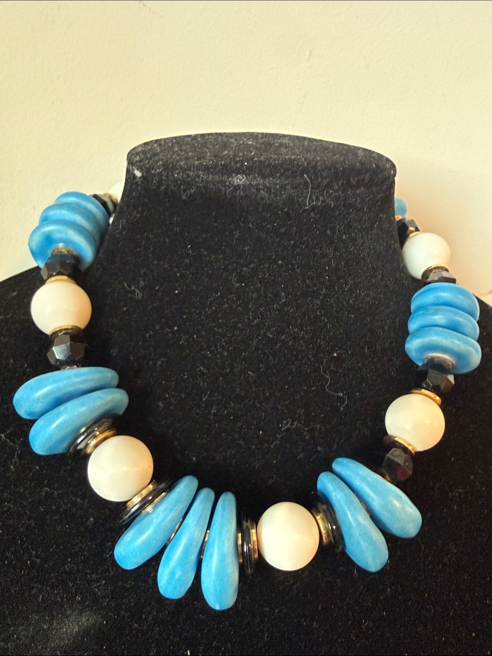 Blue and Cream Statement Bead Necklace - Women Jewelry